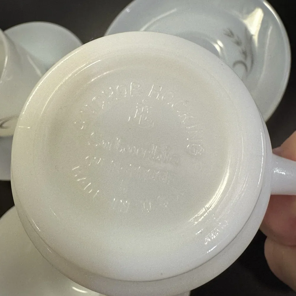 Anchor Hocking Silver Wheat Harvest Pattern Suburbia Cup & Saucer Set of 4 Retro